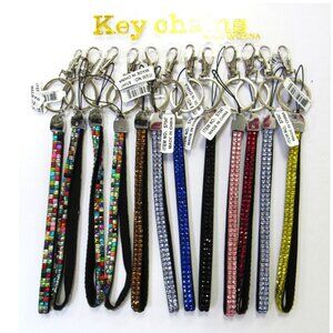 Wholesale Bulk Lot 12 PCS Bling Rhinestone Wristlet Keyrings Keychains Favors